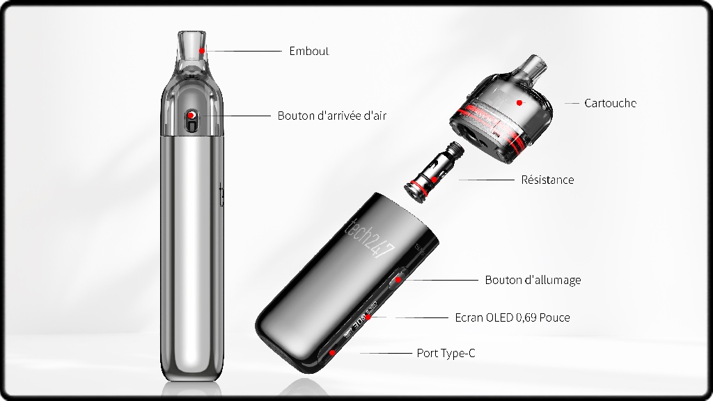 Le pod Tech 247, livré avec capuchon anti poussières